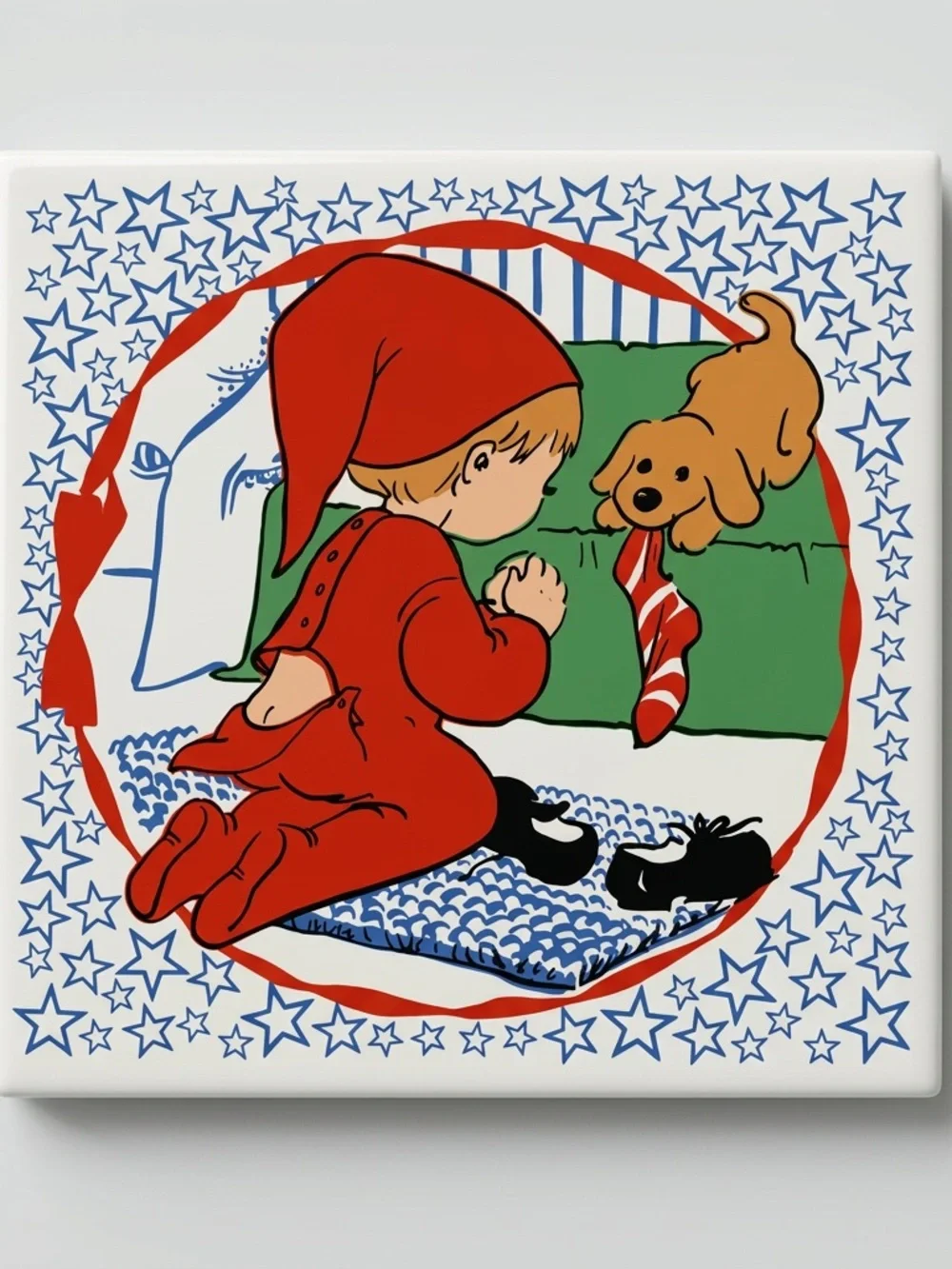 Vintage Jasco Ceramic Tile Trivets Bedtime Prayers Boy Girl Set, Early 80s